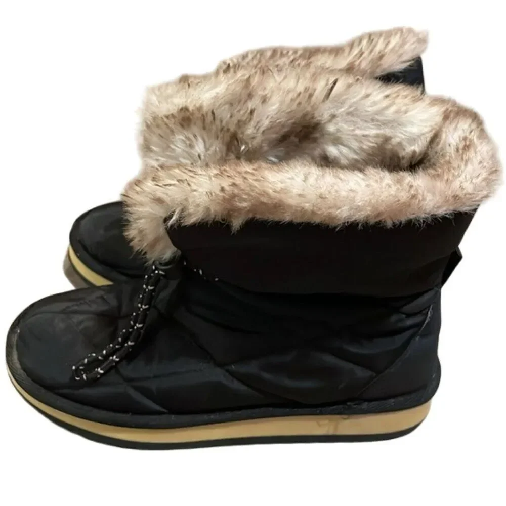 Time & Tru Black Thinsulate Faux Fur Quilted Boots Womens Size 7 Winter